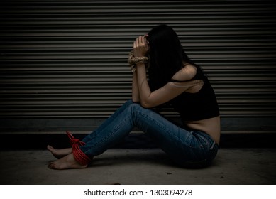 Asian Hostage Woman Bound Rope Night Stock Photo (Edit Now) 1228012378