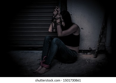 Asian Hostage Woman Bound Rope Night Stock Photo (Edit Now) 1501730861