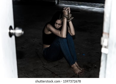 Asian Hostage Woman Bound Rope Night Stock Photo 1597372678 | Shutterstock