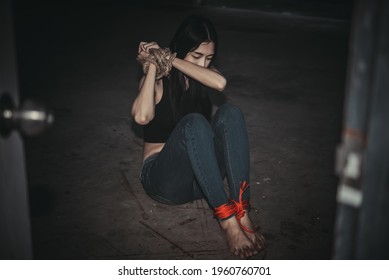 Asian Hostage Woman Bound Rope Night Stock Photo 1960760701 | Shutterstock