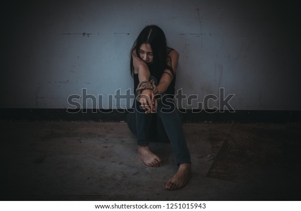 Asian Hostage Woman Bound Rope Night Stock Photo (Edit Now) 1251015943