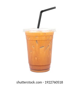 Asian Iced coffee on cup isolated  white background