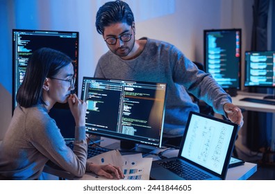 asian and Indian Developer  devops team discussion  about coding promgram with software computer at night in office - Powered by Shutterstock