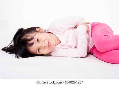 Asian Kid Aching Stomach Isolated Over White Background
.