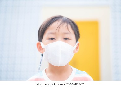 Asian Kid Boy With Mask Outdoor At School.safety, Protect In Travel.people Wearing Masks On Cafe Restaurant Outdoor Masked Reopen School, Airpots, Train Station, Bus Stop.Student Child With Masked.