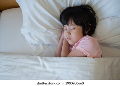 Asian Kid Sleep On Bed, Sick Child
