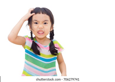 Asian Kid Is Stressed On White Background.