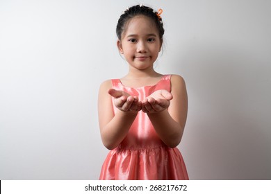 Asian Kids Open Palm Hand Gesture