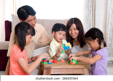 Asian Kids Playing Building Blocks