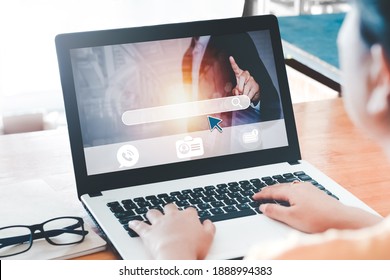 Asian Lady Browsing Work Opportunities Online Using Job Search Computer App,looking For New Vacancies On Website Page At Laptop Screen,  Recruitment Concept, Rear Close Up View.