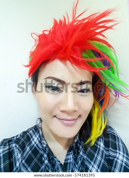 Asian Lady Got Colorful Hair Style People Beauty Fashion Stock