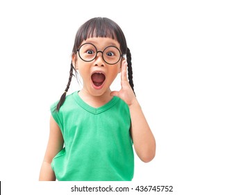 Asian Little Girl Shout With Surprised Face