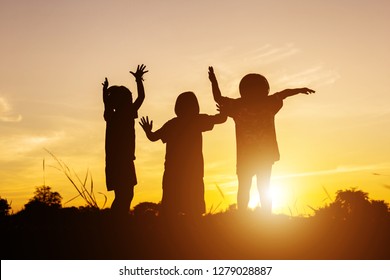 Asian Little Girls Silhouette Three Children Stock Photo 1279028887 ...