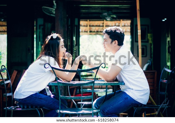 Asian Love Couples Sit Out Door Stock Photo Edit Now 618258074