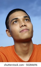 Asian Malay Teenager Looking Up At Sky