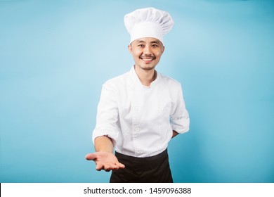 An Asian Male Chef，Gray Background