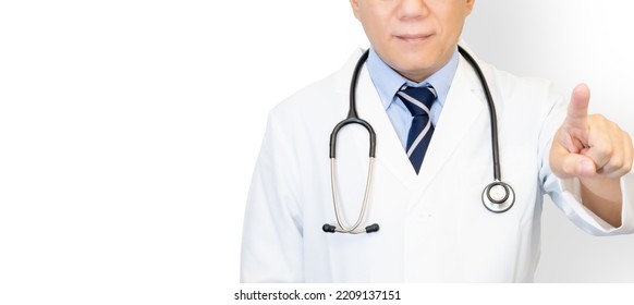 Asian Male Doctor Pointing Finger.