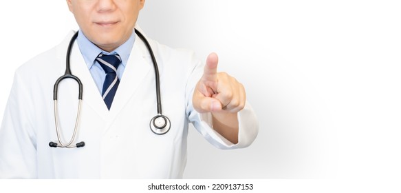 Asian Male Doctor Pointing Finger.