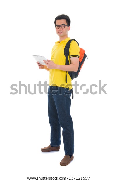 Asian Male Student Holding Tab Bag Stock Photo (Edit Now) 137121659