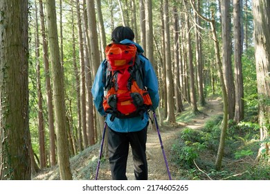 Asian Man Climbing A Mountain