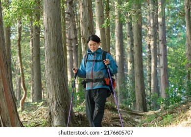 Asian Man Climbing A Mountain