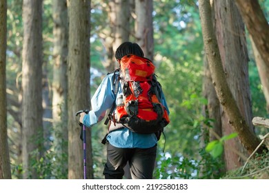 Asian Man Climbing A Mountain 