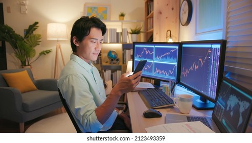 asian man has stock market or cryptocurrency investment from home by computer and mobile phone - Powered by Shutterstock