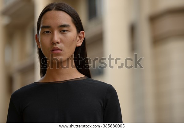 Asian Man Long Hairstyle Outdoors Stock Photo Edit Now 365880005