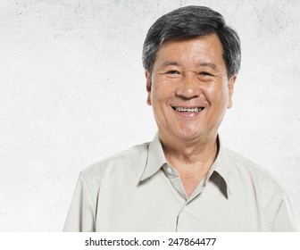 Asian Man Portrait Concrete Wall Background Concept