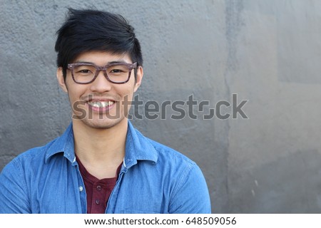 Asian Man Portrait Smiling Isolated with copy space