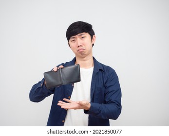 Asian Man Sad Face Show Wallet And Finding Money,poor Man Concept Portrait