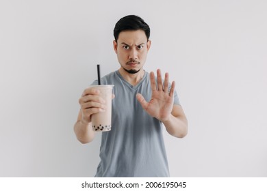 Asian Man Say No To Boba Tea Or Bubble Tea As The Calories Is Too High.