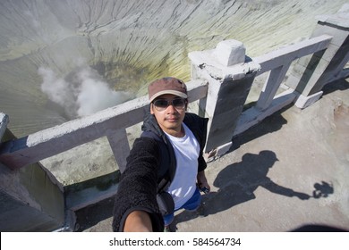 Asian Man Selfie With Mt.bromo, Indonesia.