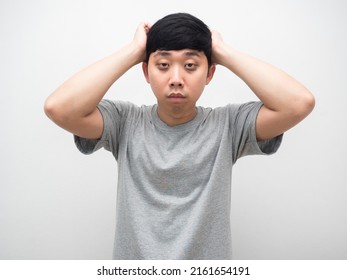 Asian Man Sleepless With Dark Circle Under The Eyes Feel Headache At Morning