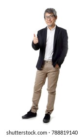 The Asian Man Standing On The White Background.