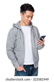 Asian Man Use Of The Mobile Phone