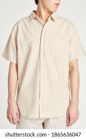 Asian Man Wearing A Beige Shirt Mockup