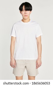 Asian Man In A White T-shirt Mockup