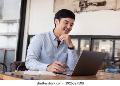 Asian Man Work Using Computer Hand Typing Laptop Keyboard Contact Us.student Study Learning Education Online.adult Professional People Chatting Search At Office.concept For Technology Device Business