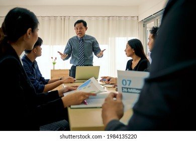 Asian Manager Boss Angry In Sales Meeting Seminar Room For Unsuccessful Of Target Business Plan , Stressful Concept