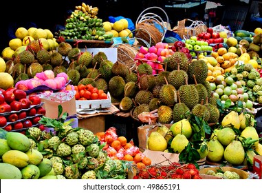 Asian market, exotic fruits