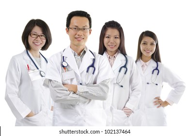 Asian Medical Team Standing On White Background