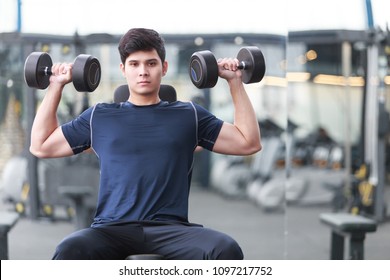 Asian Men Exercising Raising Dumbbells Gym Stock Photo 1097217752 ...