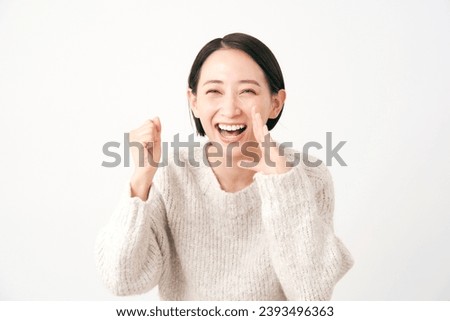 Asian middle aged woman encouraging in white background