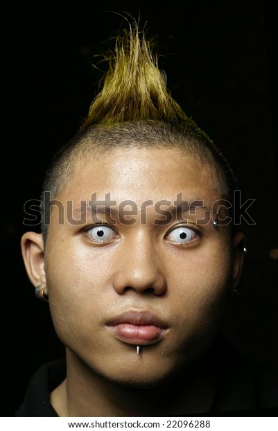 Asian Mohawk Man Portrait White Eyes Stock Photo Edit Now 22096288