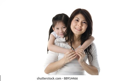 Asian Mother And Daugther With White Background