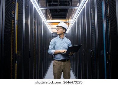  asian network engineer working in data center