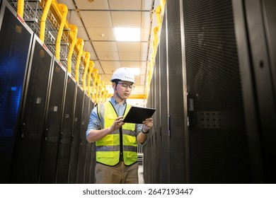  asian network engineer working in data center