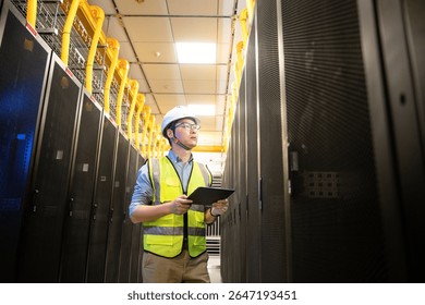  asian network engineer working in data center