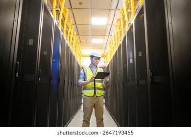  asian network engineer working in data center